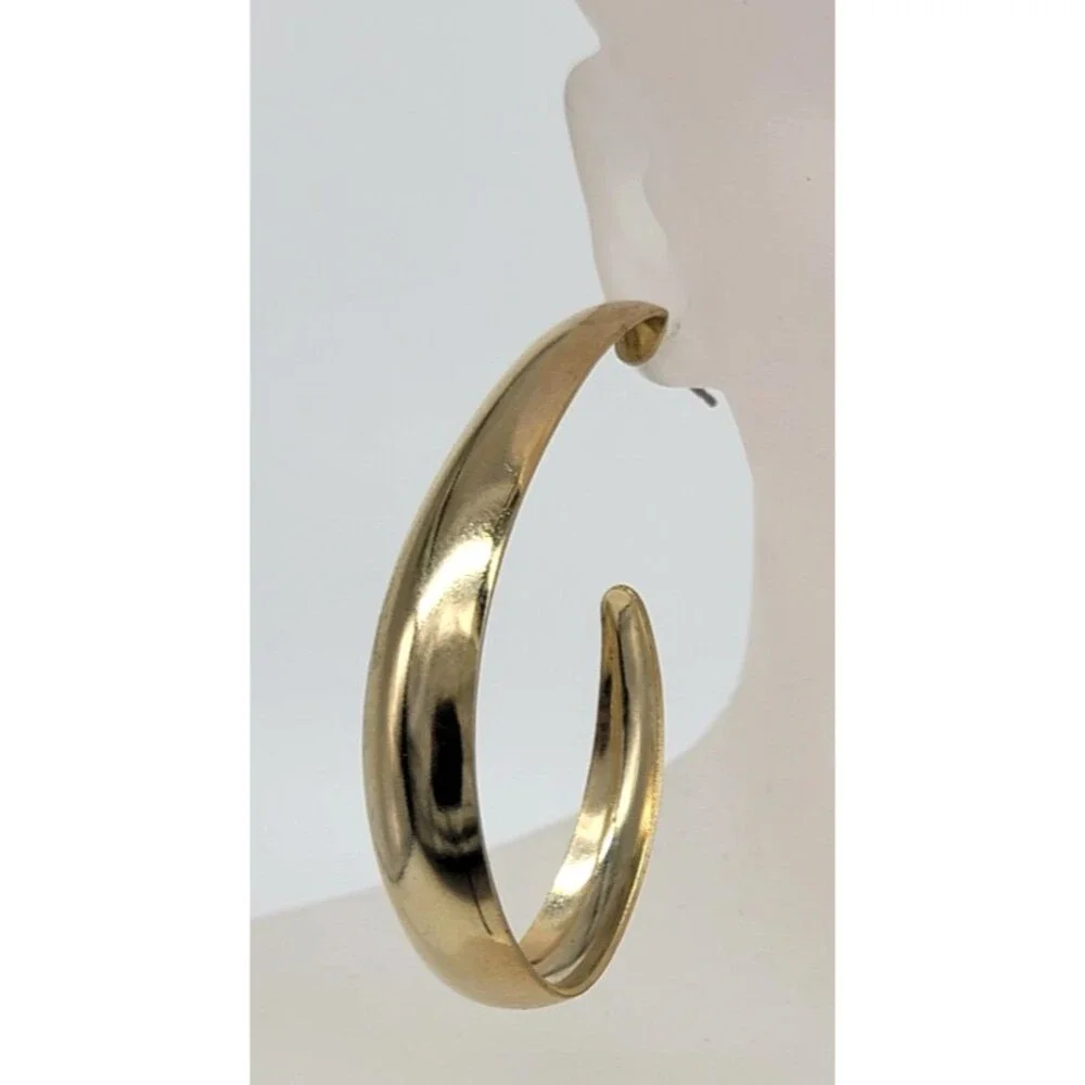 Gold Tone Oval Hoop Earrings Large Polished Unmarked Statement Jewelry Vintage S